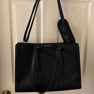 LoveVook Chic Classic 90s Black Faux Leather 15.6" Laptop Tote Bag EUC Crossbody